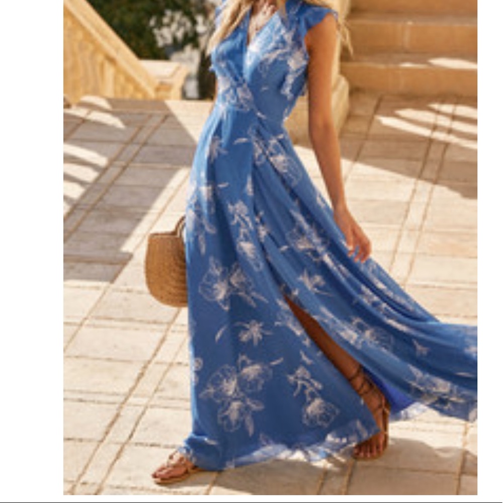 NWT Blue Floral Wrap Maxi Dress
